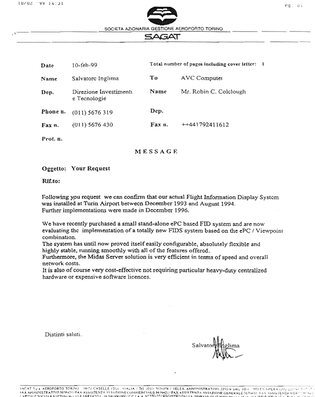 Reference letter from Turin International Airport