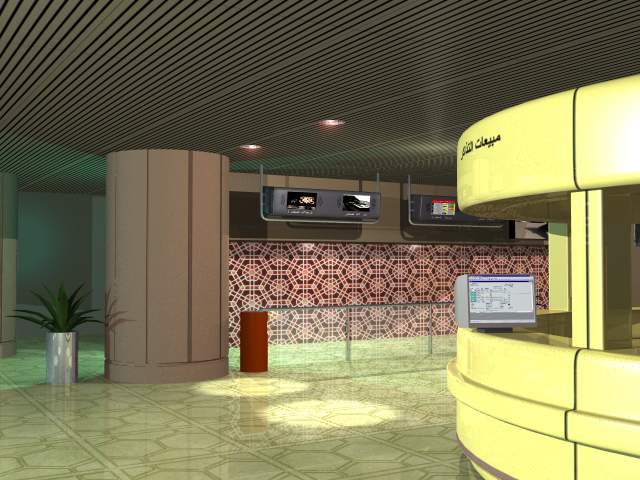 Image output from 3D model showing public display pods